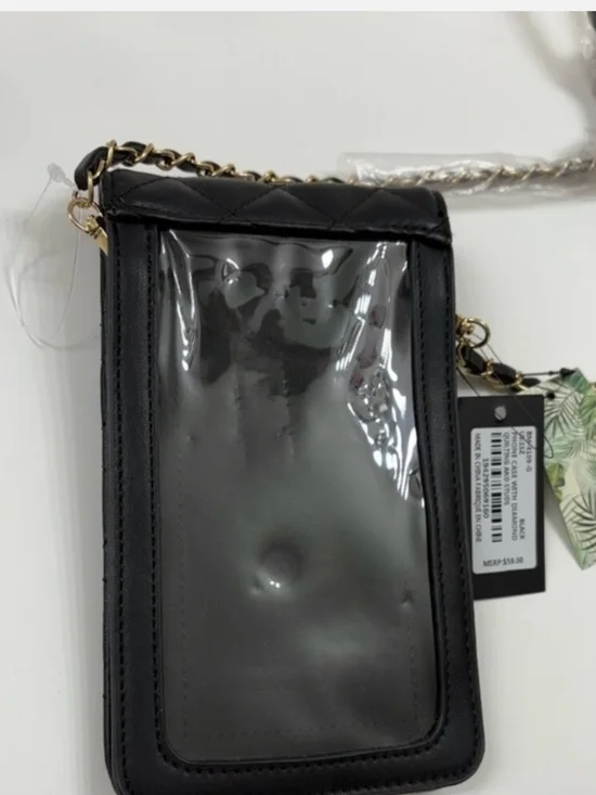 Badgley Mischka Black Quilted Crossbody Phone Bag with Gold Hardware - Picture 3 of 8